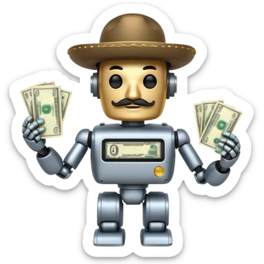 mexican robot with mustache holding cash sticker