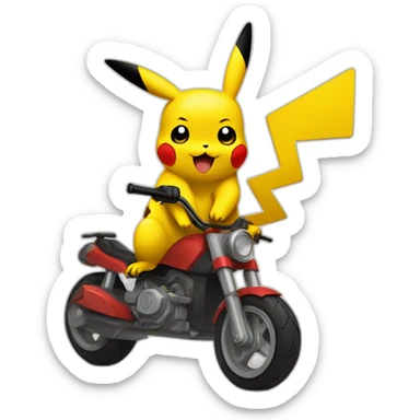 Pikachu en moto en train de faire une roue sticker
