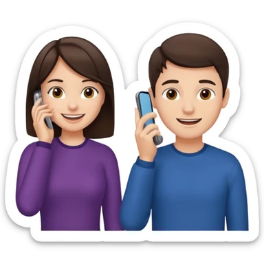 generate 2 teenagers. (one boy, one girl) brunette. calling while smiling awkwardly sticker