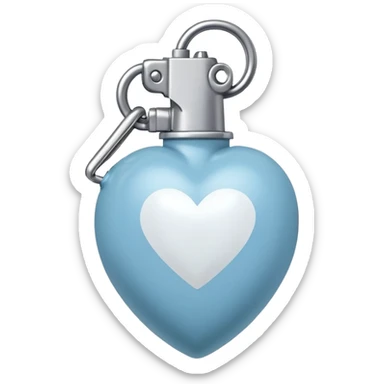 A white drawn hand holding a light blue heart shaped hand grenade sticker