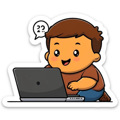 fat brown kid with brown hair using laptop drooling with stupid expression sticker