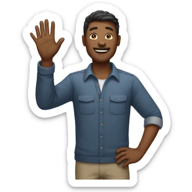 a man welcoming people and waving his hand sticker