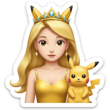 Princess with gold dress on and Pikachu sticker