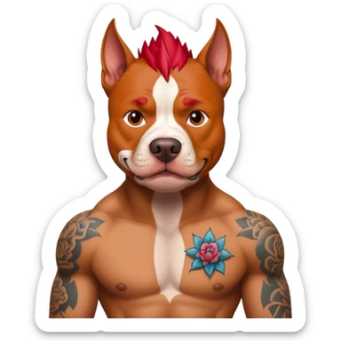 very tattoed pitbull dog with red spky hair sticker