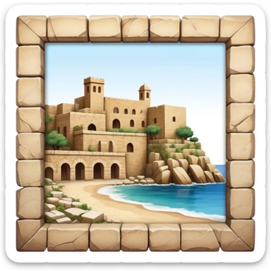 Cinematic Realistic Byblos Old City Landmark Emoji, depicted with ancient, weathered stone structures rendered with lifelike detail and nostalgic, warm lighting. sticker