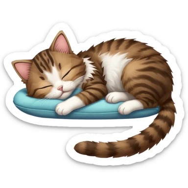 dark brown tabby and white kitten sleeping whilst in funny positions stretched out and  upside down sticker