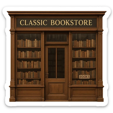 a storefront with a classic book sign, classic bookstore look, no background sticker