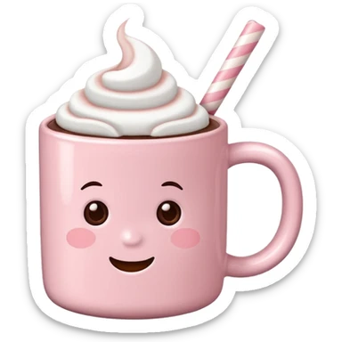 Light Pink mug of hot chocolate with marshmallows sticker