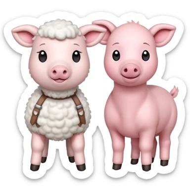 Lamb and piglet stand next to each other  sticker