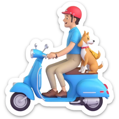 man and his pet dog riding a vespa sticker