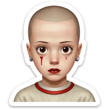Eleven from stranger things season one buz cut and bloody nose  sticker
