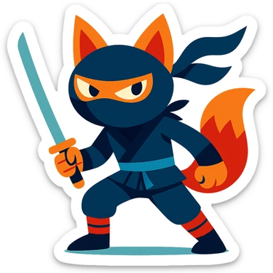 ninja fox, holding a katana, masked, mysterious sticker