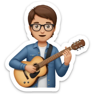 Guy with brown hair playing guitar with glasses sticker