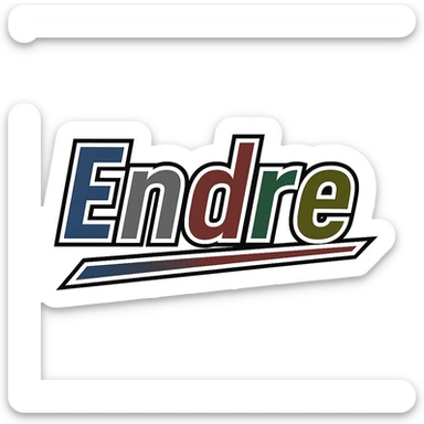 Endre name in masculine, modern gradient font with precise Hungarian characters, dark outline, extra bold, prominent white letter border, dynamic slanted underline, masculine color gradient (blue, gray, burgundy, green, brown), 1000x1000 px, PNG, transparent background sticker