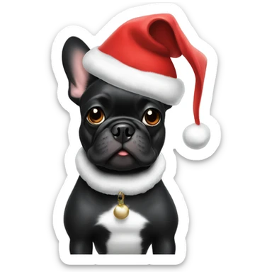 Solid black Frenchie with Santa hat sticker