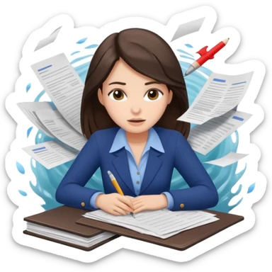 Pretty female Brunette “drowning” in paperwork sticker