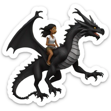 Big black dragon flying with a female rider on top of it  sticker