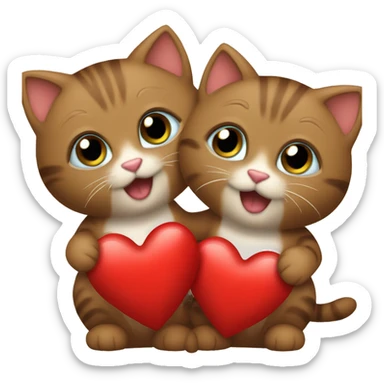 Two little brown kittens holding a red heart  sticker