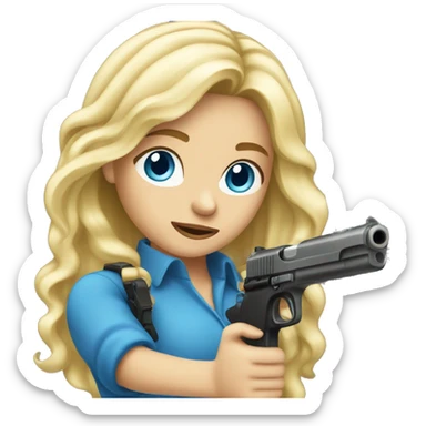 Long Blonde hair blue eyes girl holding gun up sticker