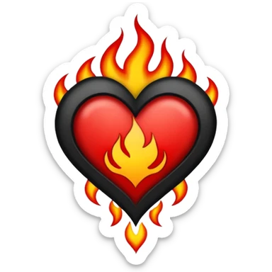 Black and red heart with flames tattoo style sticker