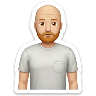 bald white male in his 40s with ginger and grey beard, wearing a plain shirt, emoji style, serious expression sticker