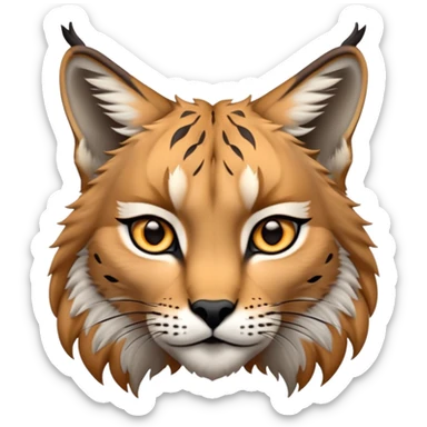 Cinematic-Noble realistic-Lynx-Portrait-Emoji – Poised and regal, with a strong, agile build and a strikingly patterned fur of warm tawny fur accented by bold black ear tufts, deep-set, intelligent amber eyes, simplified yet sharp and sophisticated. zoomed out to show shoulders sticker