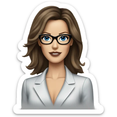  Realistic classy photo Kate Beckinsale blue eyes wearing glasses in a business meeting high fashion  sticker