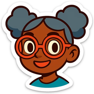african american girl head with oversize glasses and gray hair in bunches, vibrant toon style sticker