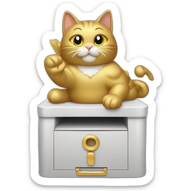 cat secretary sitting on top of the gold cloud sticker