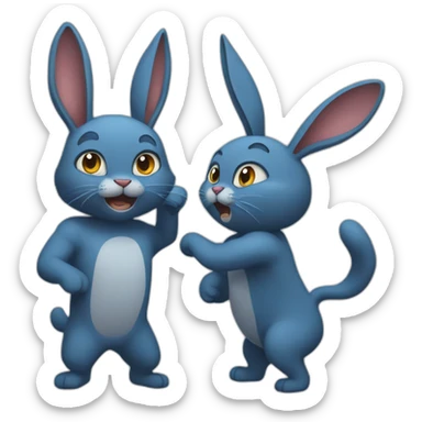 bluecat-fight-with-brownrabbit sticker