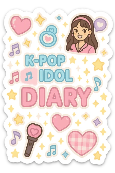 pink kpop idol diary with stickers, trendy sticker