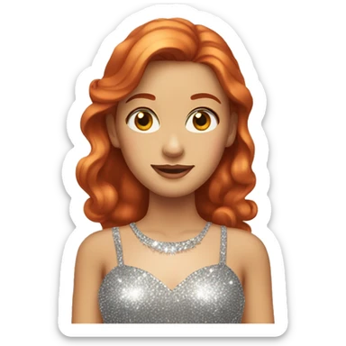 A red haired woman with hazel eyes wearing sparkly shiny dress sticker