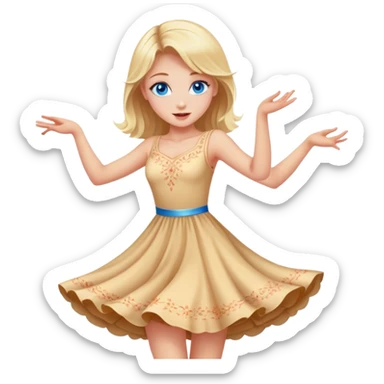Beautiful blonde girl with blue eyes dancing in a dress sticker