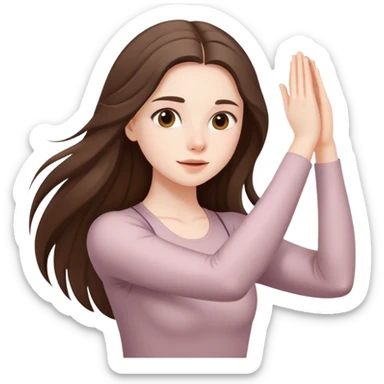 beautiful pale brunette girl with long hair doing stretching  sticker