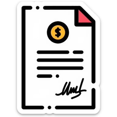 financial document contract with signature line and money symbol sticker