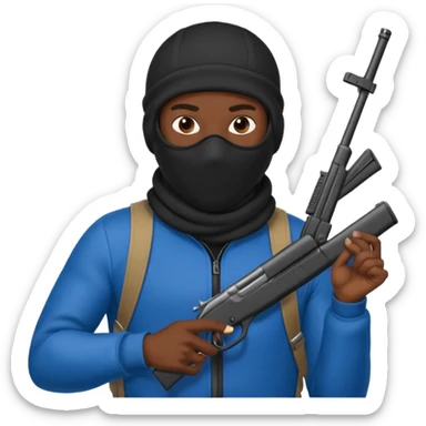 A black man wearing a ski mask holding a gun sticker