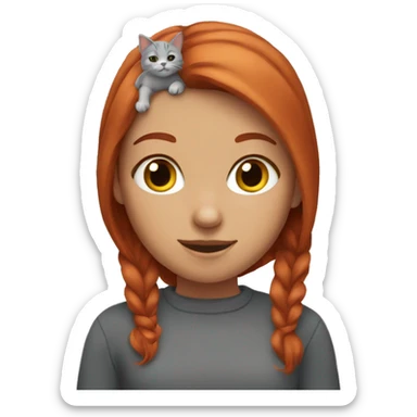 Redhead girl with grey cat sticker