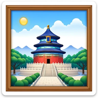 Cinematic Realistic Temple of Heaven Landmark Emoji, depicted with expansive historic architecture set in lush gardens rendered with lifelike detail and serene lighting. sticker