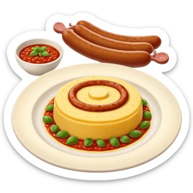Fammi l’emoji di una polenta con tanto sugo SOPRA e una salsiccia intera sopra (non tagliata) sempre con il sugo   sticker