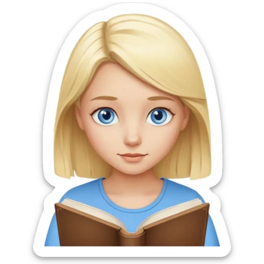 Blonde girl with blue eyes reading a book sticker