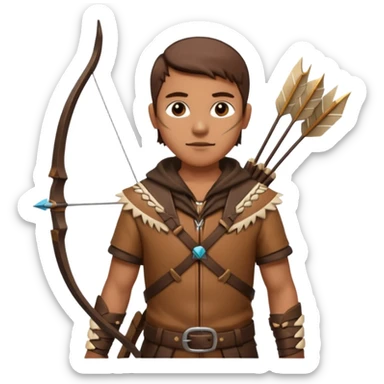 The classic hunter image with a bow and arrow on his back, dressed in brown with some animal made decorations sticker