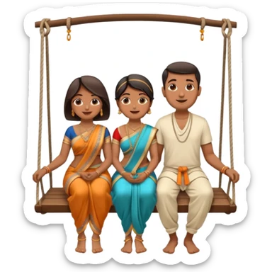 indian man and woman sitting on two seater swing. woman in saree and man in dhoti sticker