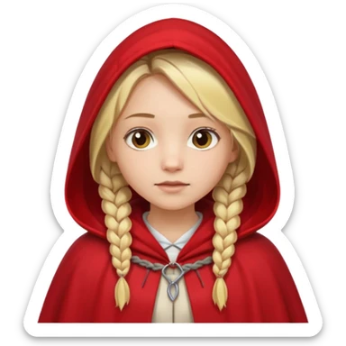 blonde braids hair kid girl, white skin, wear red cloak sticker