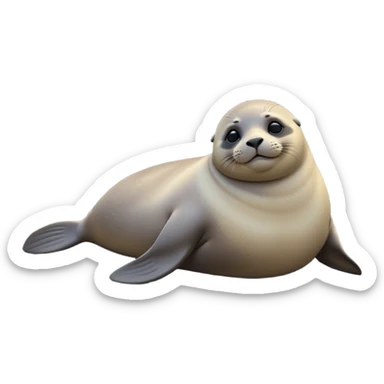 cinematic-seal-realistic-full-body-lounging-emoji,-plump-sleek-body-stretched-out-on-a-rocky-shoreline,-short-smooth-fur-glinting-in-the-sea-breeze,-flippers-tucked-comfortably-beneath-its-body,-large-dark-eyes-filled-with-playful-curiosity,-whiskered-muzzle-lifted-slightly-as-if-smiling,-simplified-yet-realistic-focused-features,-highly-detailed,-glowing-with-a-refreshing-marine-radiance sticker