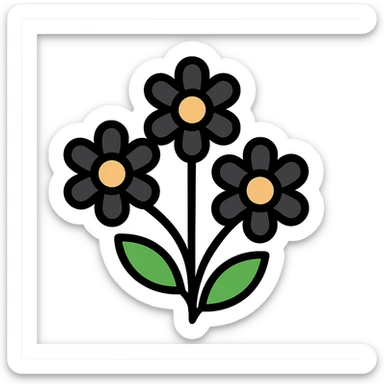 black flowers, color outline icon style, lineal color icon with black outlines sticker
