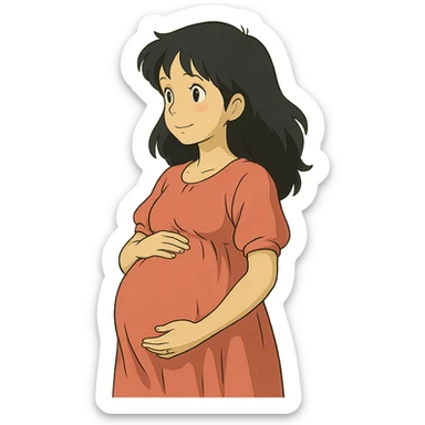 ghibli style pregnant woman with black hair sticker