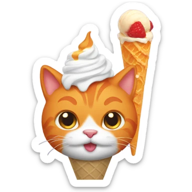 Orange cat eating icescream cone sticker