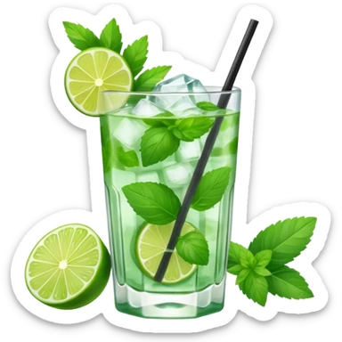 Make a mojito in she style of an emoji in a small glas  sticker