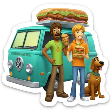 Shaggy and Scooby-Doo from “Be Cool, Scooby-Doo” and the Mystery Machine sticker