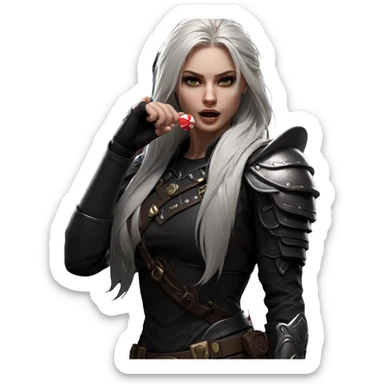 white haired warrior with candy sticker